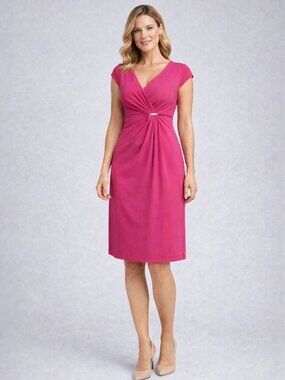 Charter Club Faux-Wrap Dress with V-neck in Fushia Pink, NWT, Size: PP